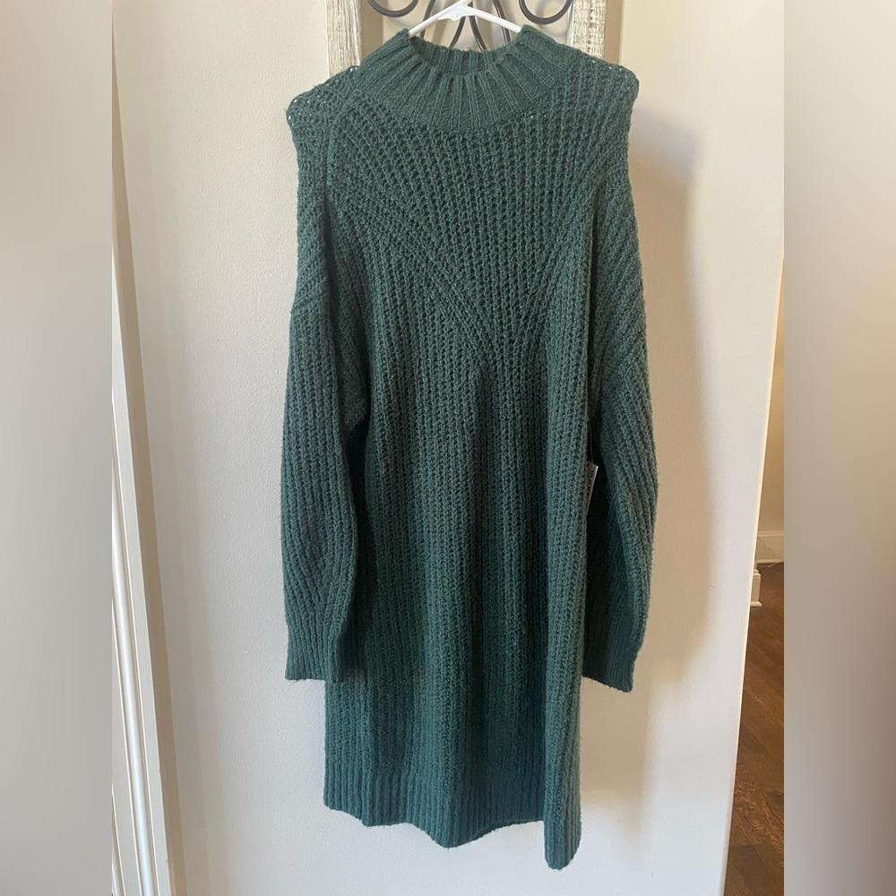 Cozy Green Knit Sweater Dress